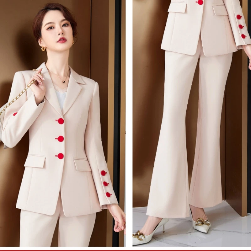 Woman Jacket Pants Formal Two-piece Suit Female Office Outfits 2023 Women Fashion Work Wear Flared Pantsuit 2 Piece Blazer Set