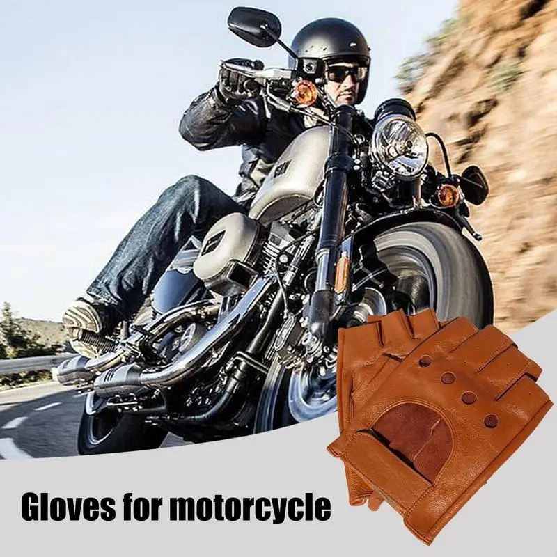 

Motorcycle Riding Gloves For Men Anti-Slip Gloves Cycling Bike Gloves Leather Driving Gloves Fingerless Protective Gear