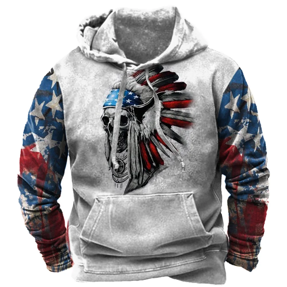 

2023 Autumn Winter Indian National Costume Cotton Men's Hoodie Long Sleeve Harajuku Ethnic High Street Oversize Shirt For Men