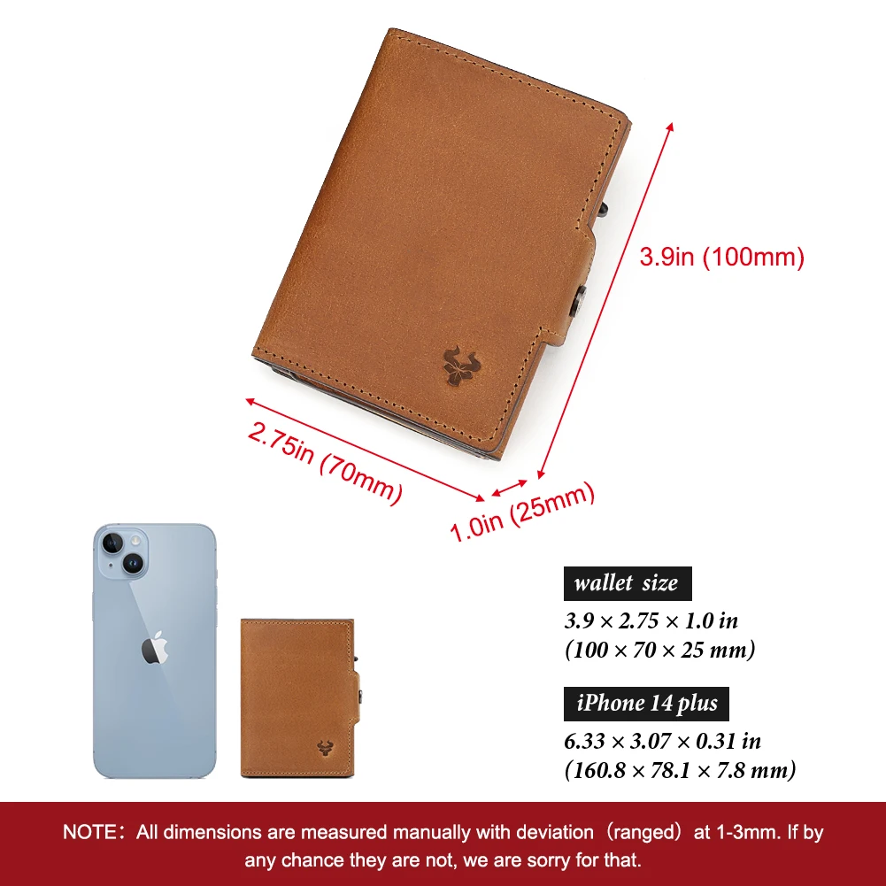 RFID Credit Card Holder Genuine Leather Wallet for Men with Zip Coin Pocket Aluminium Cardholder Case with Banknote Compartment