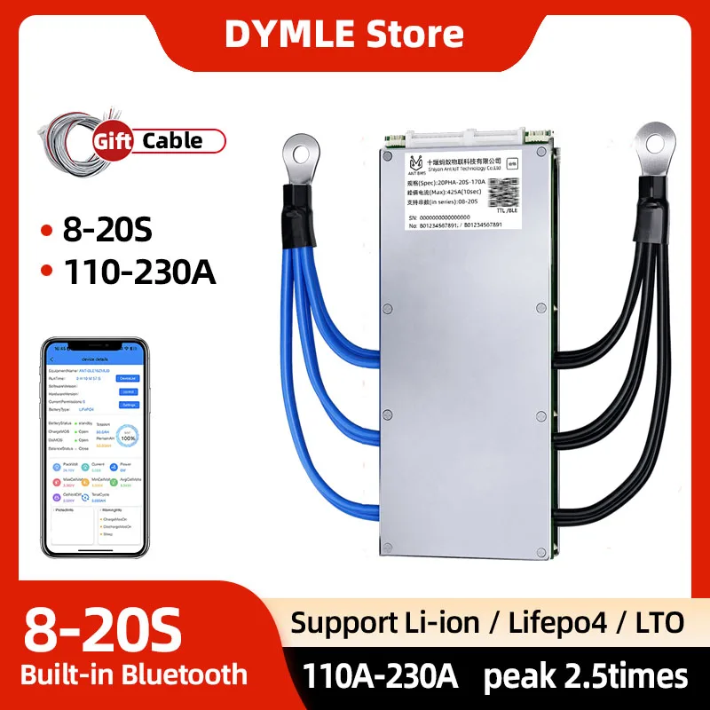 Фото Smart ANT BMS BT Встроенный литий-ионный аккумулятор Lifepo4 Lto от 8S до 20S 24 В 36 В 48 В 60 В 130 А 170 А 425 А 550A 10S 12S Защитная плата №1