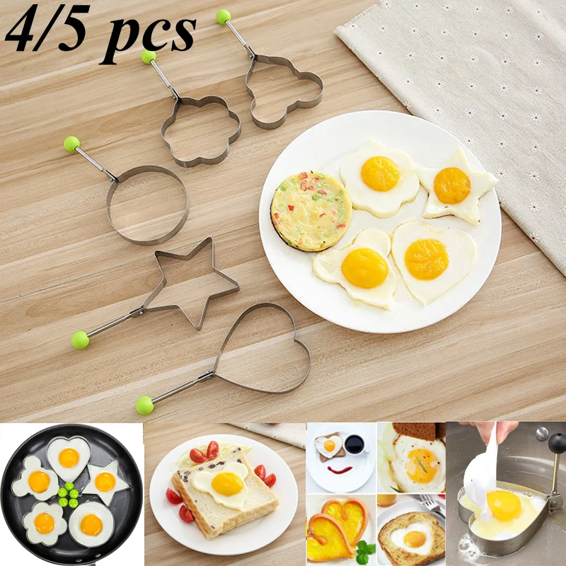 

4/5pcs Stainless Steel Kitchen Egg Frying Models Multiple-shaped Egg Frying Machines Breakfast Baking Model Gadget For Household