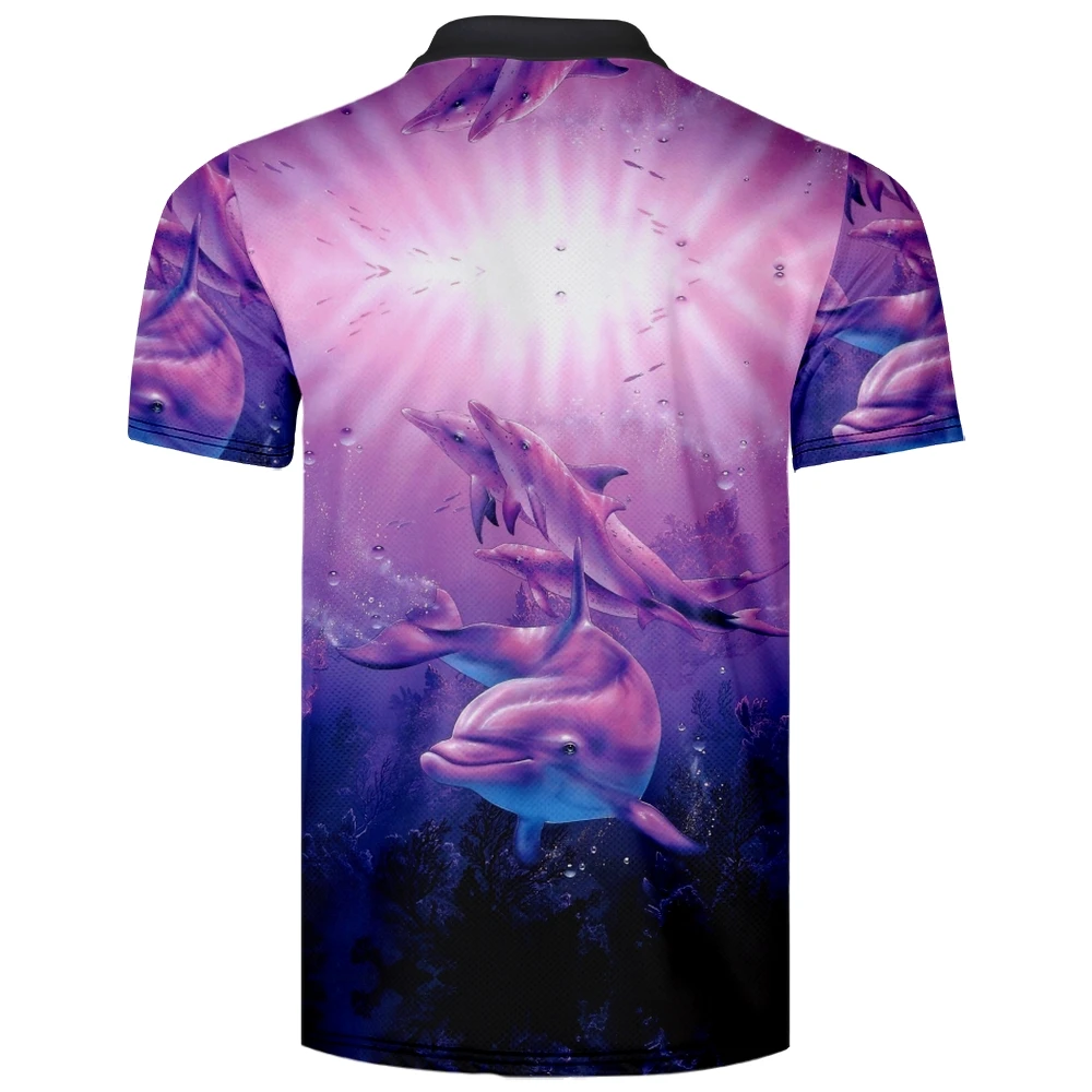 

Мужская рубашка-поло с коротким рукавом, Повседневная модная рубашка-поло с 3D-принтом фиолетового дельфина, лето