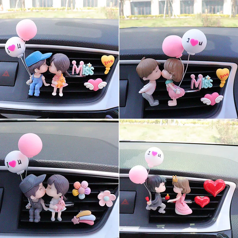 Car Air Outlet Clip Interior Decor Cute Couple Kiss Balloon Love Action Figure Fragrance Ornament Auto Accessories Dames Gifts