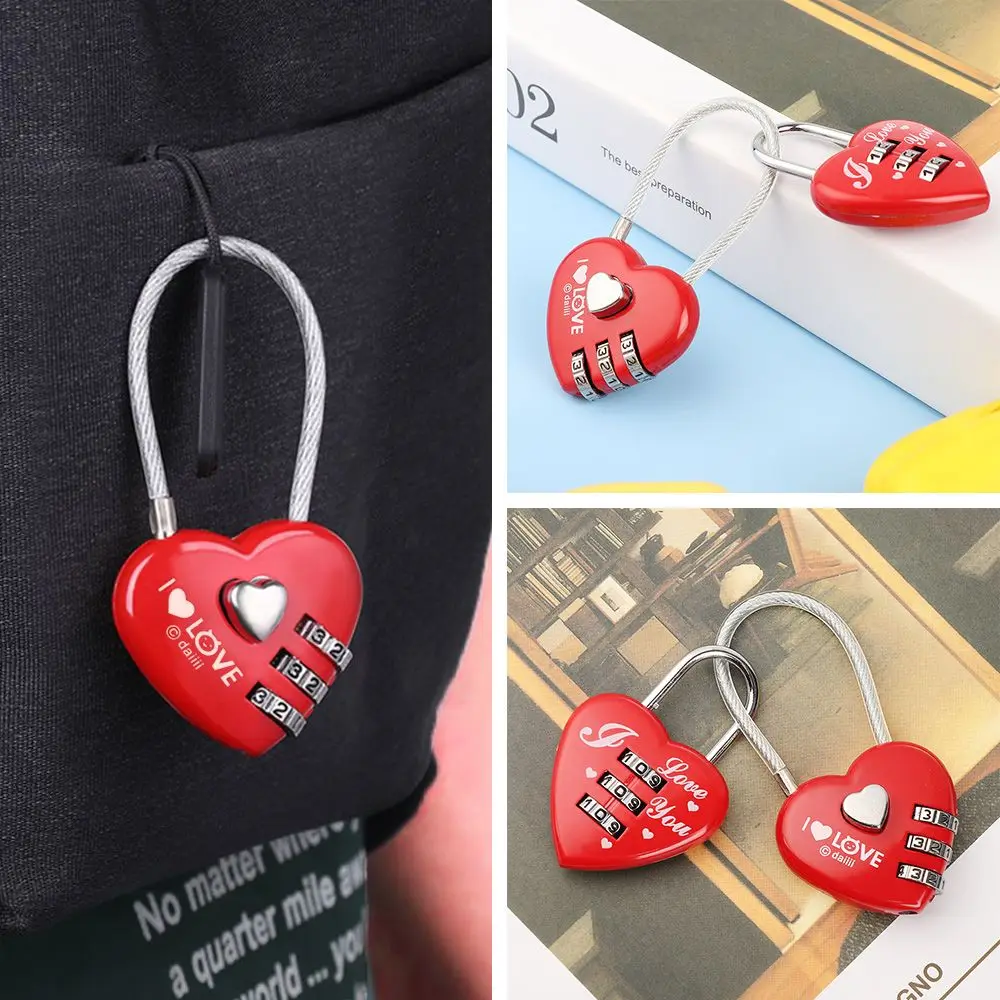 

1pcs Heart Shaped Padlock 3 Dial Digit Password Lock Luggage Password Padlock Double Mood Love Lock Travel Valentine's Day Gift