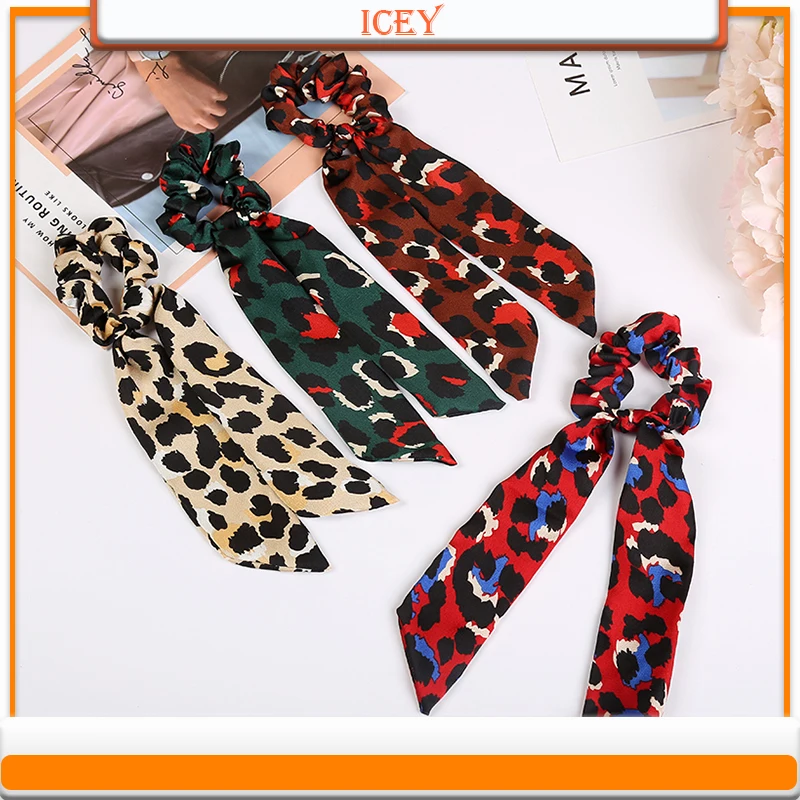 

1pc Ponytail Holder Summer Turban Headband Elastic Hair Ties for Girls Vintage Women Bowknot Streamers Scrunchies Hair Scarf