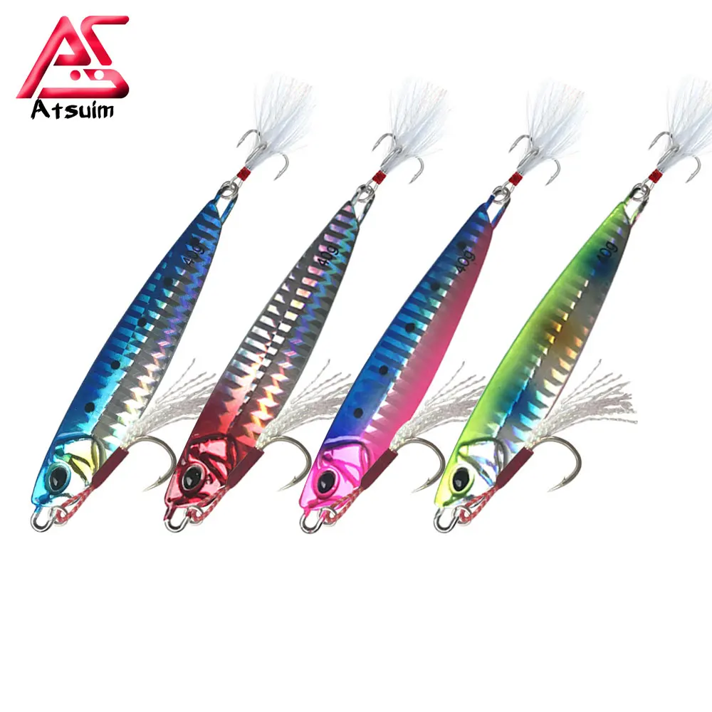 

AS Metal Spoon Shore Cast Jigs Slow Pesca 30g35g50g80g With Glow Hooks Artificial Bait Leurre Fishing Sea Bass Lure Angler