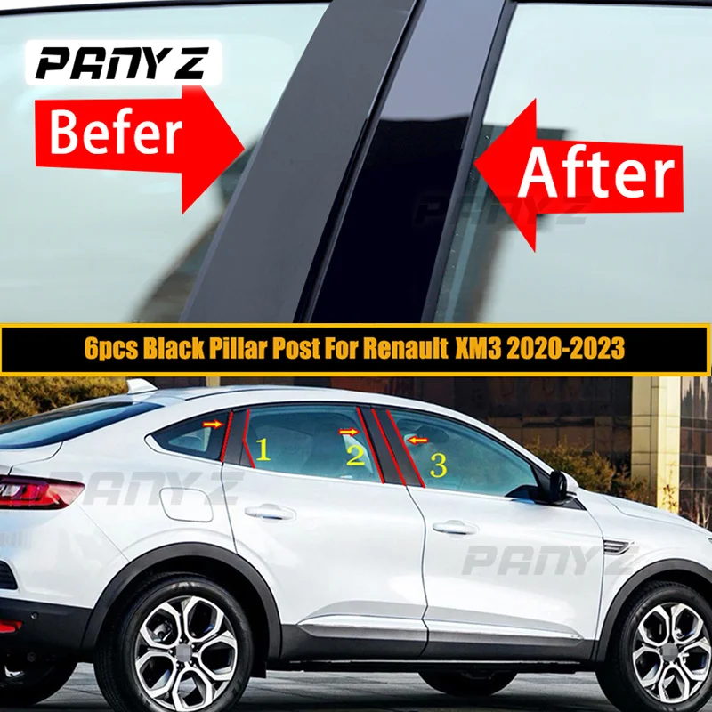 

6Pcs Car Window Pillar Posts Trim Cover Sticker Decal Glossy Black Fit Renault XM3 Megane Conquest Arkana 2020 2021 2022 2023