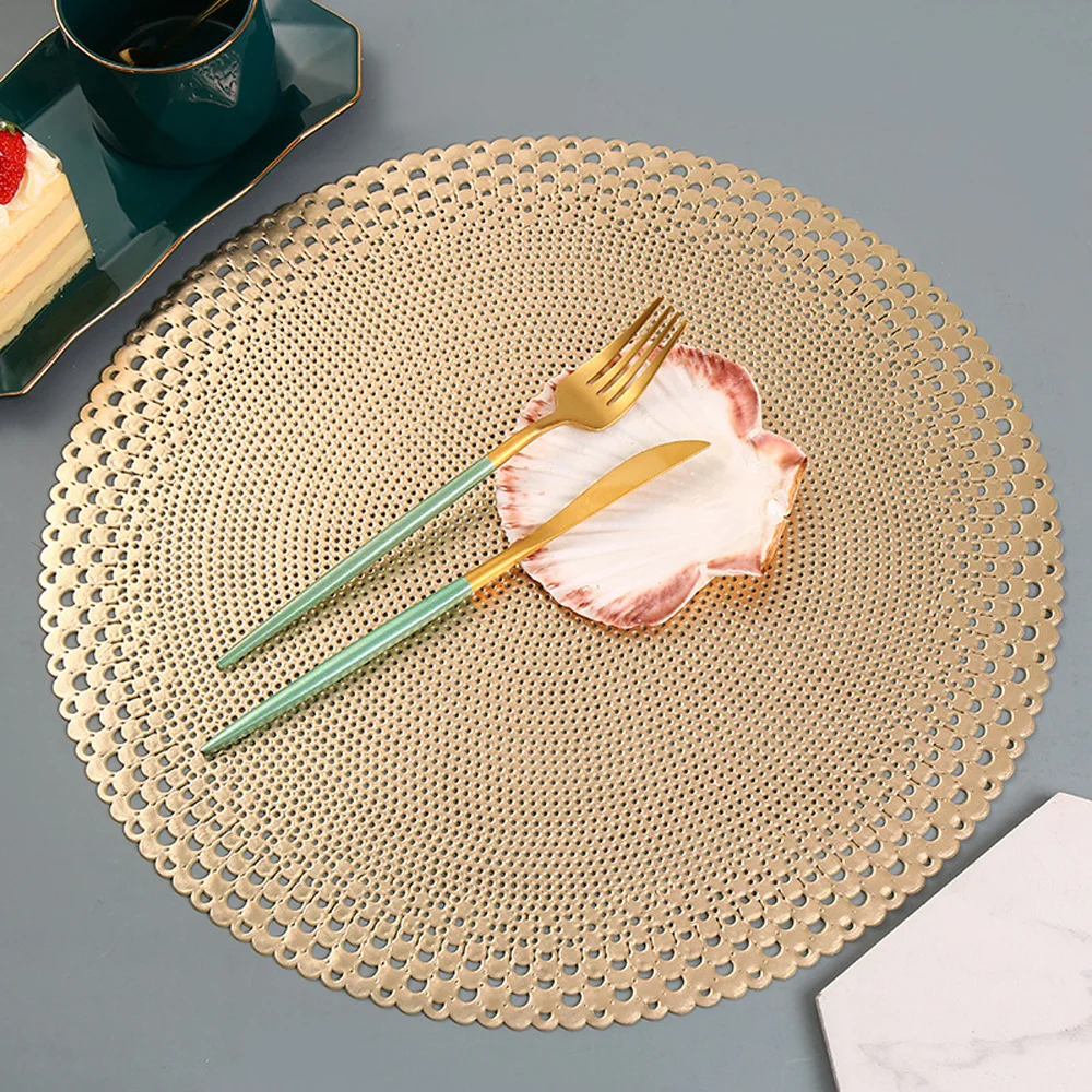 

Modern Style Round Bronzing Placemat PVC Waterproof Heat Insulation Coaster Wedding Party Table Decoration Mat