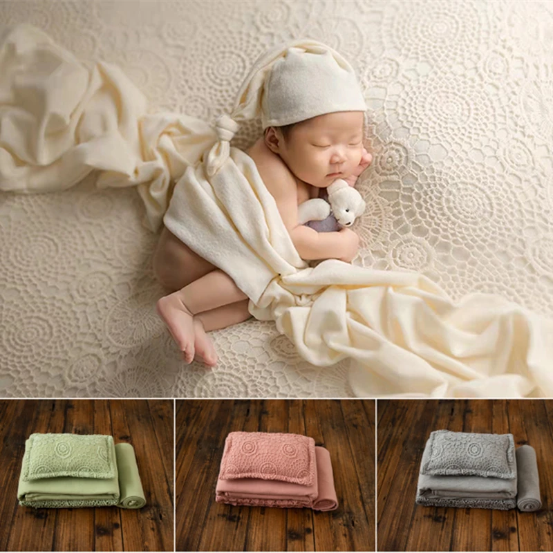 Dvotinst Newborn Baby Photography Props Soft Strench Background Blanket Backdrops Hat Wraps Accessories Studio Shoot Photo Props