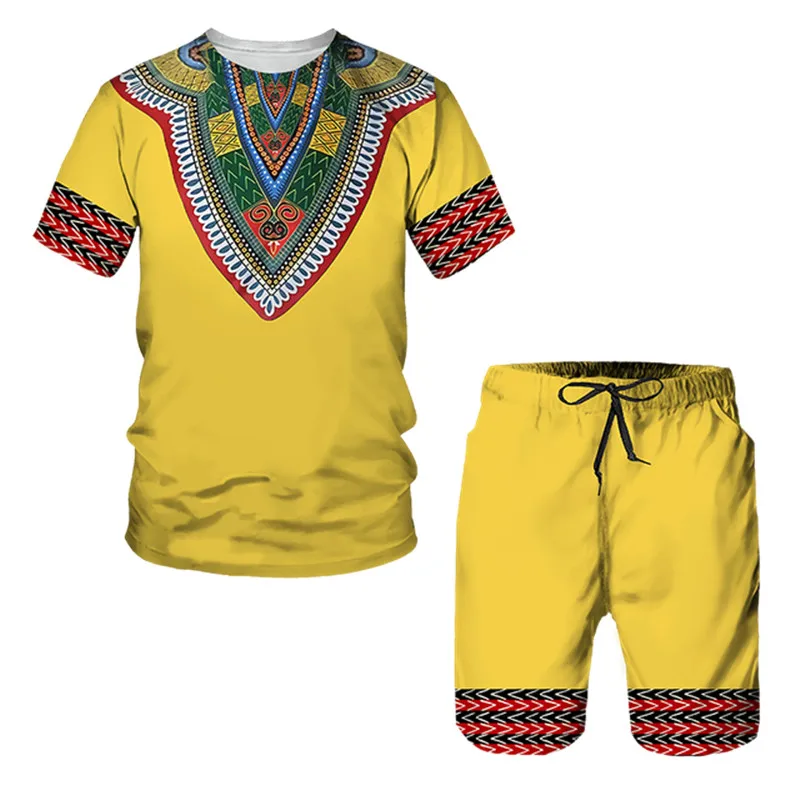

Vintage Pattern 3D Print Men Short Sleeve T-shirt + Shorts 2 Piece Set 2022 Summer Women's Casual Oversized Men's Suit Sportwear
