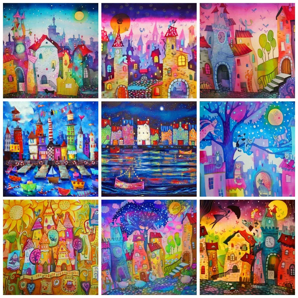 

KAMY YI 5D Diy Custom diamond-painted cross-stitch Cartoon fairytale castle with diamond-filled drawing room decor
