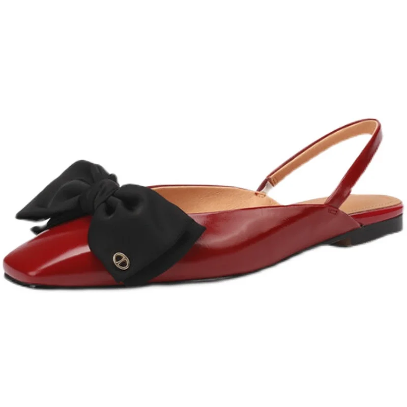 Women's PU Spring/Summer Low Top Bow Toe Shoes 2022 Single Shoes Soft Low Heel Female Muller Comfortable Sexy Flat Shoes