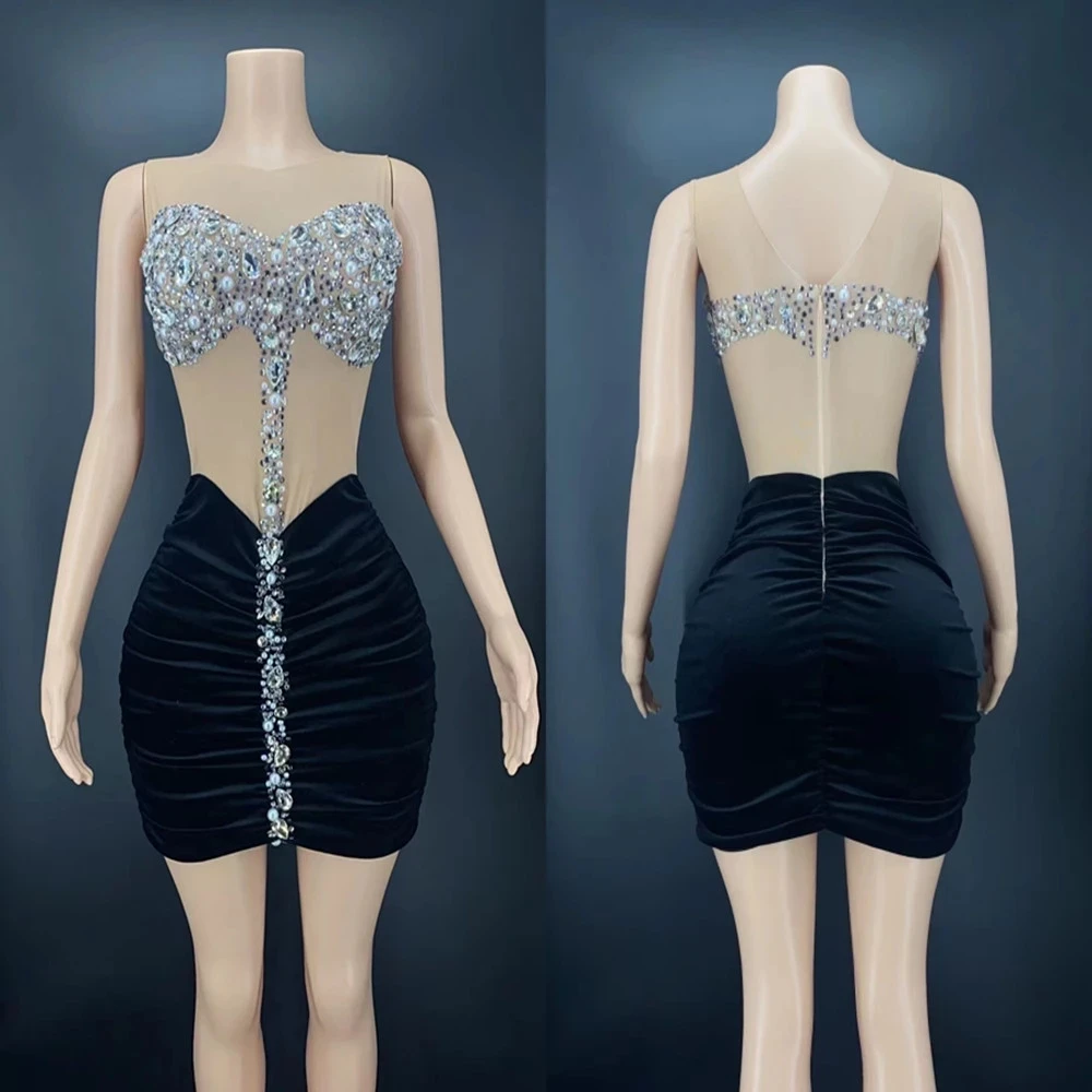 Женское платье танцовщицы на день рождения певицы с жемчугом прозрачное