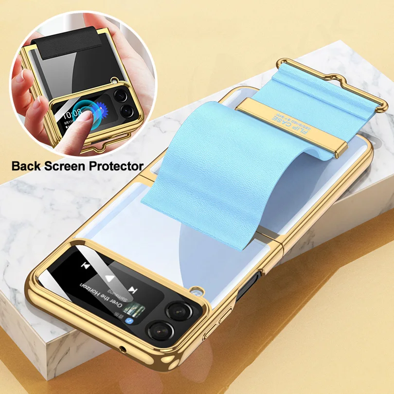 

GKK Гальванизированный чехол-подставка с ремешком на запястье для Samsung Galaxy Z, флип-чехол с 4 элементами, противоударный пластиковый жесткий чехол для Galaxy Z Flip4