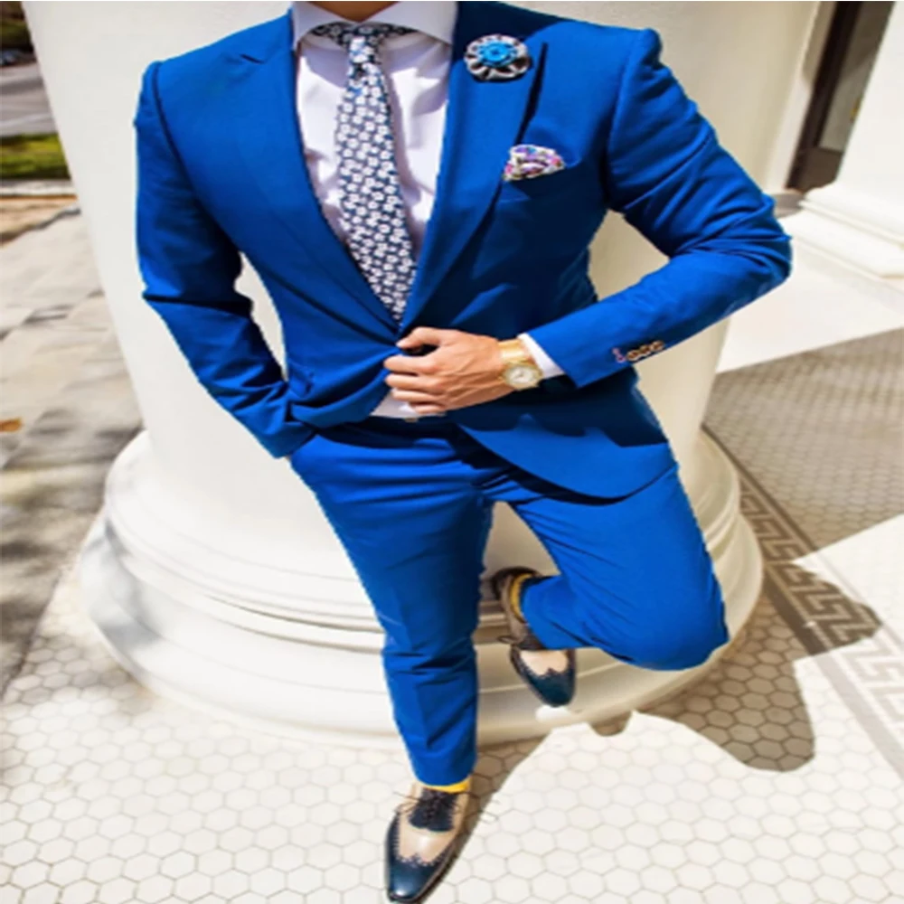 2022 Custom Made Royal Blue Men's Suits Groom Tuxedos Groomsman Party Suit 2 Pieces(Jacket+Pant)traje de novio para boda