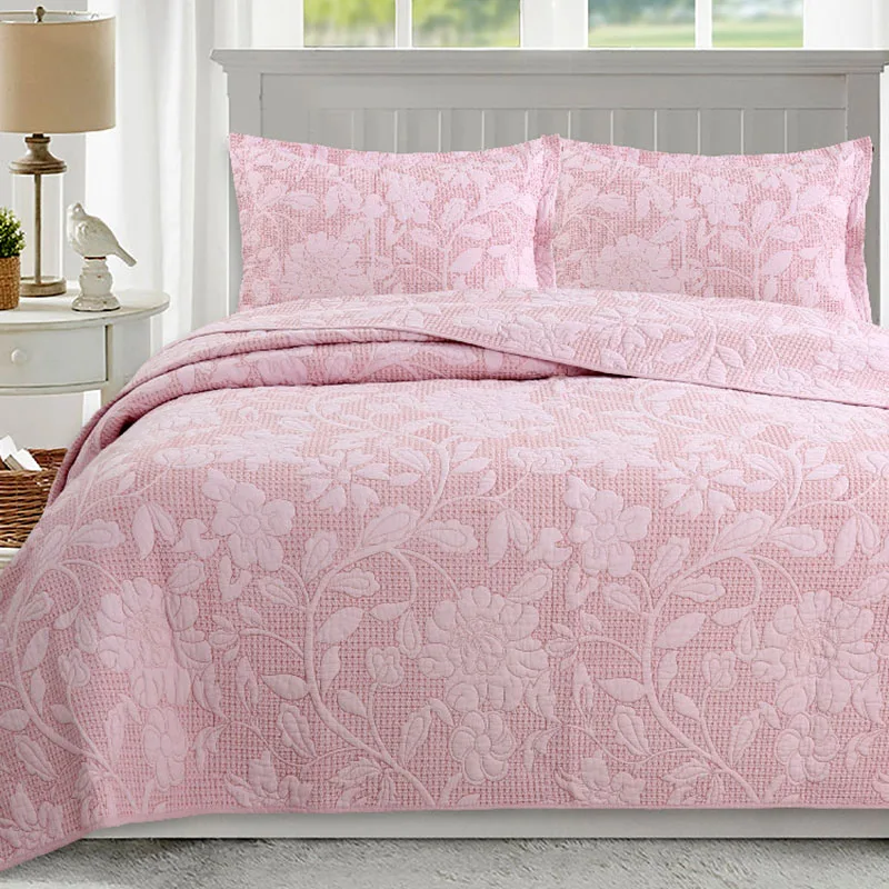 

CHAUSUB Plain Quilt Set 100% Cotton 3pcs Bedspread on the Bed Embroidered Bed Cover King Queen Size Coverlet Blanket for Bed