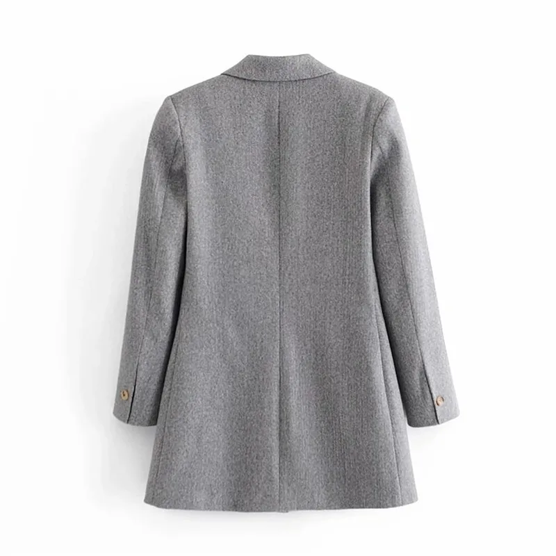 Grey Woollen Blazer Suit Korean Fashion Simple Mid Length Slim One Button Blazers Office Lady Autumn Winter Commute Casual Suits