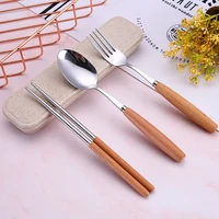 4pcs stainless steel imitation wooden handle cutlery set dinnerware clamp western tableware knife fork tea spoon silverware