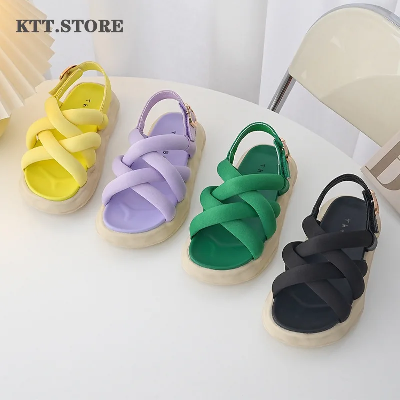 

KTT Toe Out Sandals for Child 2022 Kids Girls Beach Sandals Soft Sole Sandals for Young Girls Candy Color Sandals for 7 Year Old