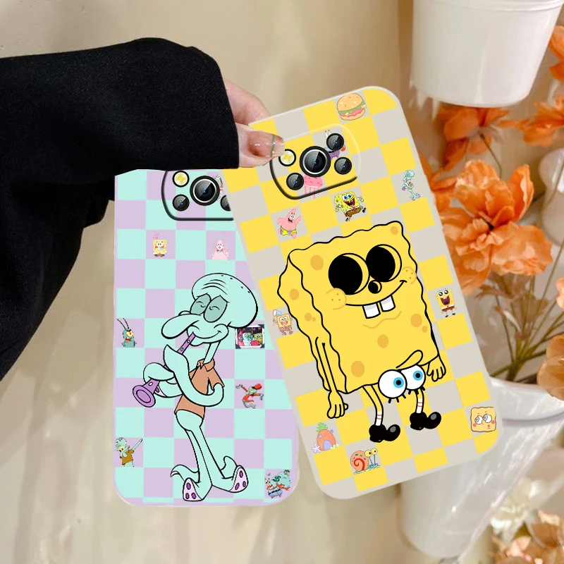 

Cartoon Anime Sponge Starfish Phone Case For XiaoMi POCO X2 X3 X4 GT NFC Pro M3 M4 Pro F3 F4 GT C3 C31 C40 Liquid Rope Soft Back
