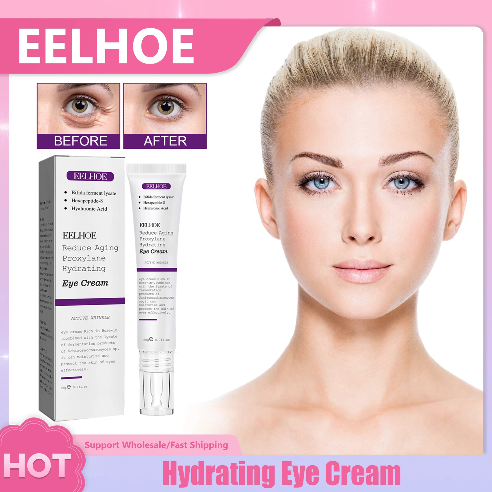 

Hydrating Eye Cream Anti-Wrinkles Fade Fine Lines Dark Circles Removal Against Puffiness Whiten Moisturizing Firming Eye Lotion