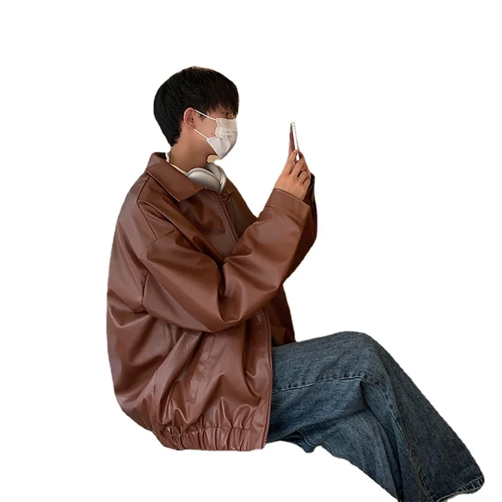 Осенне-зимняя мужская куртка из искусственной кожи на молнии в стиле ретро