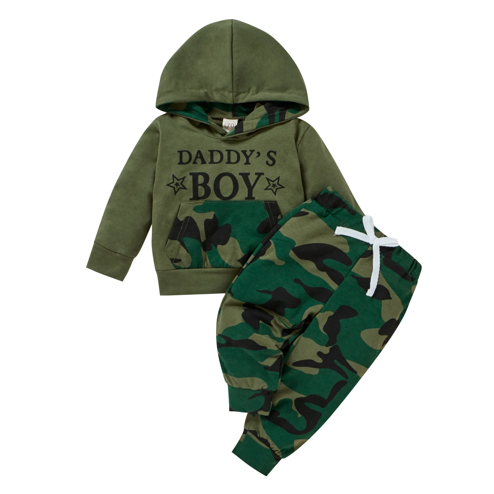 

New boys spring and autumn plaid shirt suit baby boy camouflage print hooded shirt jacket boy print jeans casual two-piece