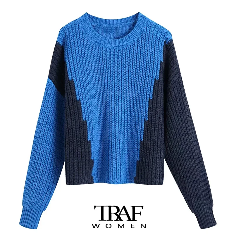 

Женский свободный вязаный свитер с длинным рукавом и круглым вырезом