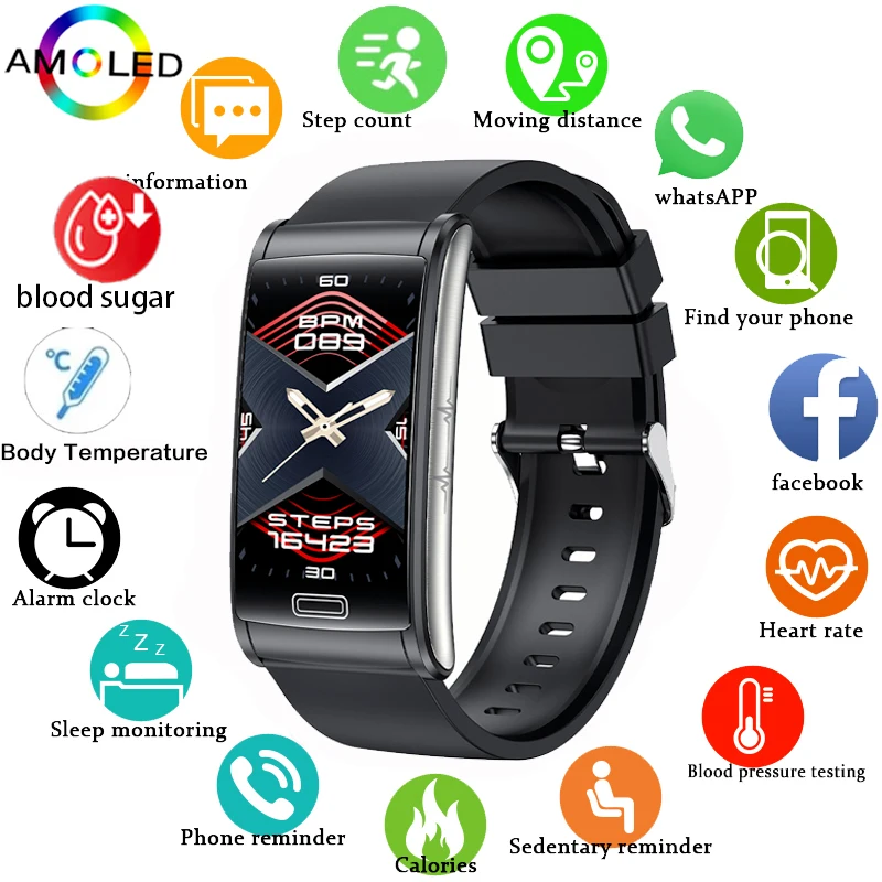 

Painless Non-invasive Blood Sugar ECG+PPG Health Smart Bracelet IP68 Waterproof Sports Smart Watch Men Blood Glucose Meter Watch