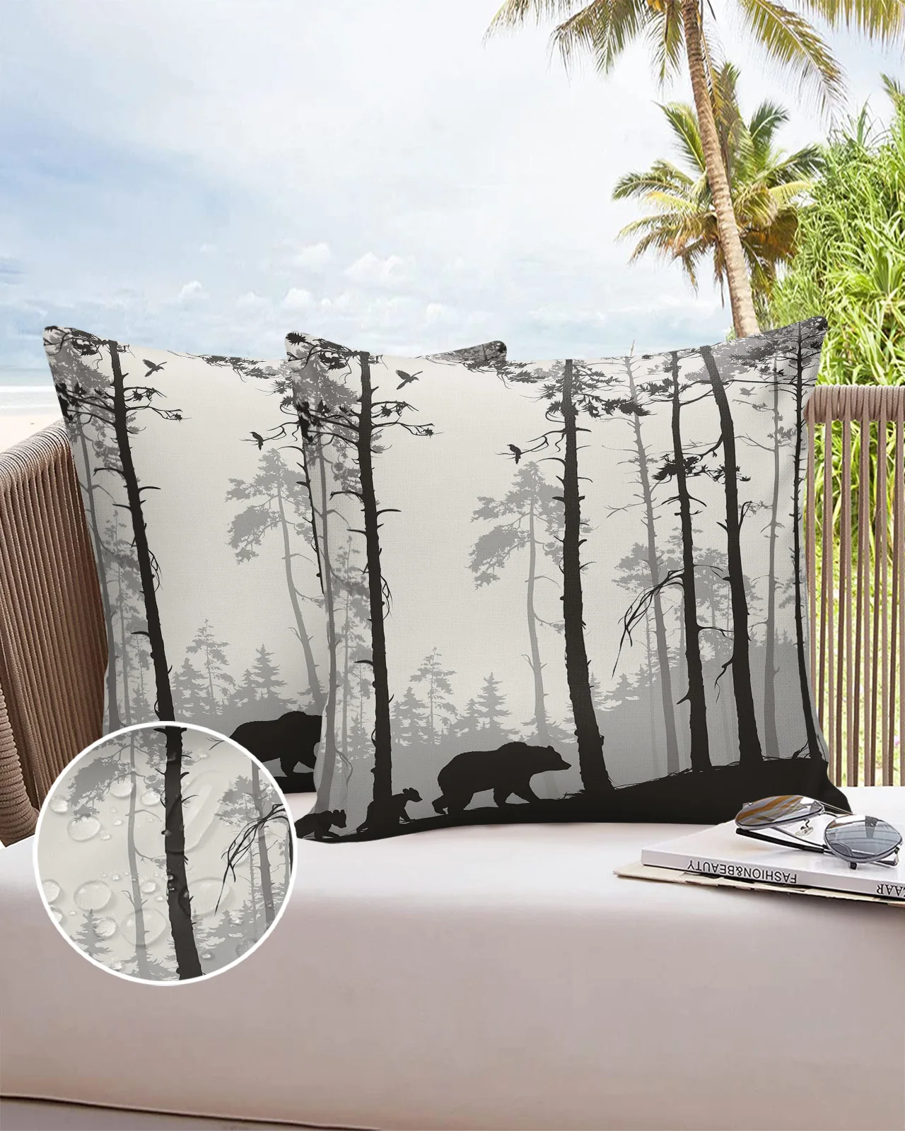 

Silhouette Bear Pine Tree Brown Pillowcase Modern Sofa Car Waist Cushion Covers Home Office Decor Printed Waterproof Pillow Case