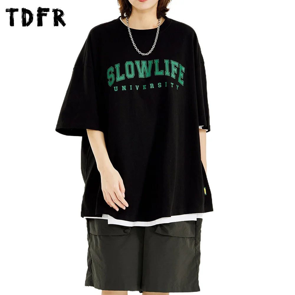 

Футболка мужская с коротким рукавом и круглым вырезом, хлопок, Повседневная простая Свободная рубашка с принтом надписи, с открытыми плечам...