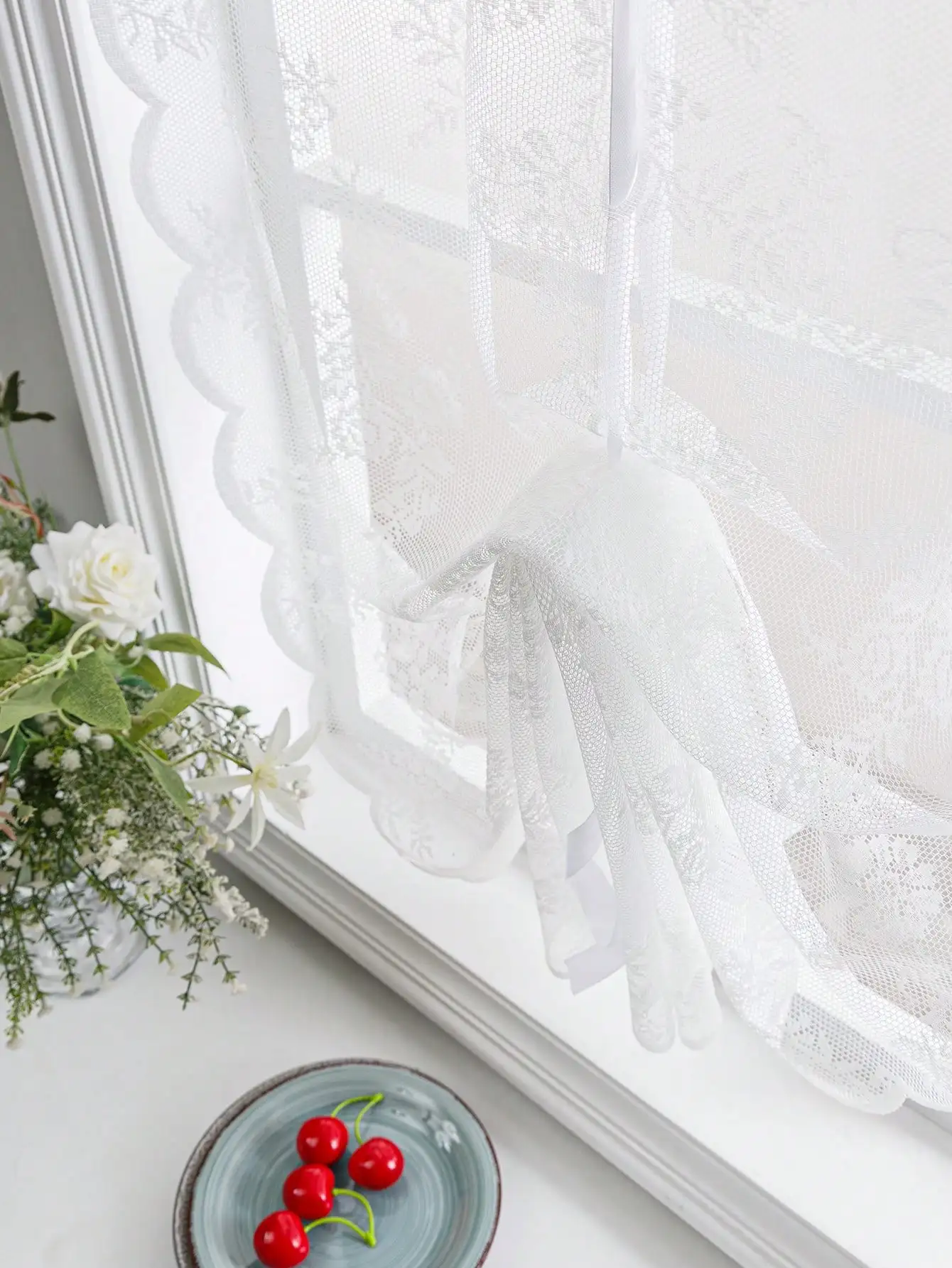 

Белая Кружевная Занавеска С Цветочным Узором, Французская Романтическая Занавеска Для Кухонного Окна, Двери, Комнаты