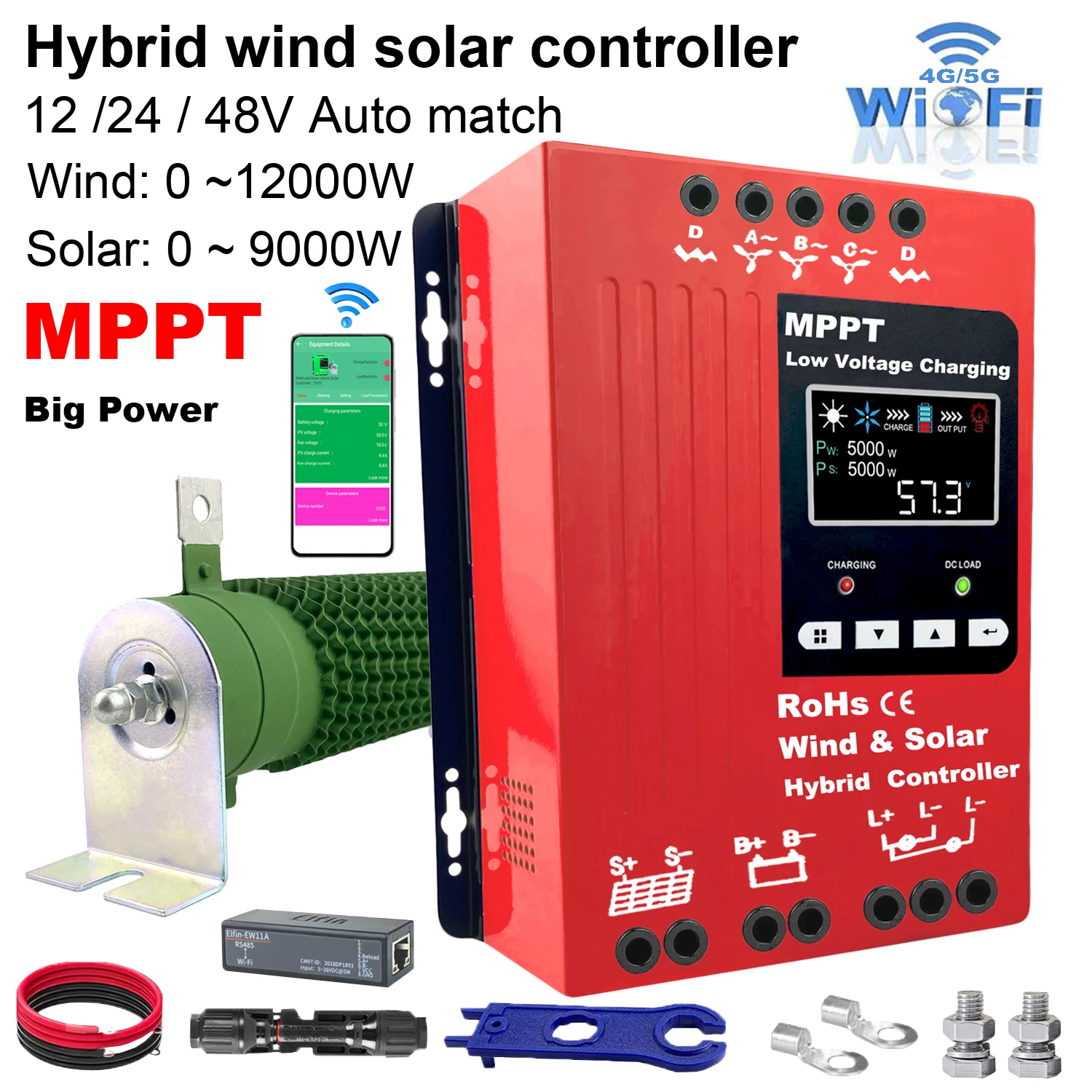 6000-21000 Вт Wi-Fi гибридный солнечный контроллер заряда от ветра система питания MPPT