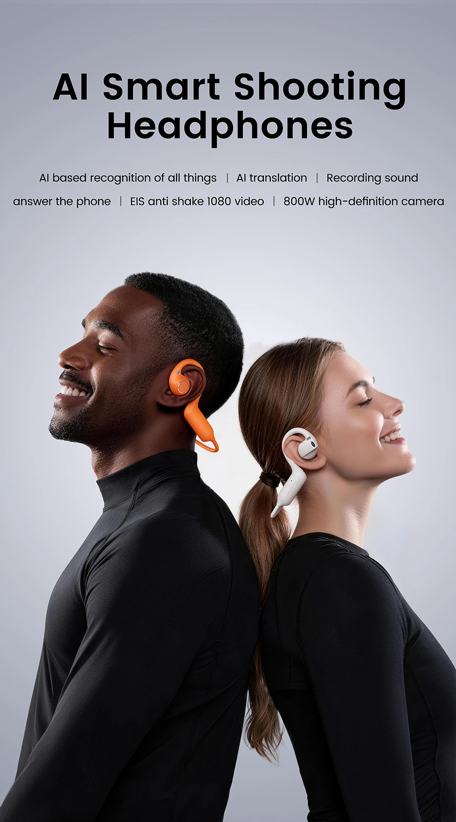 Фото Беспроводные спортивные наушники E12 Smart Bone Conduction с камерой 8 МП, AI-переводом, записью видео и Wi-Fi передачей данных №1