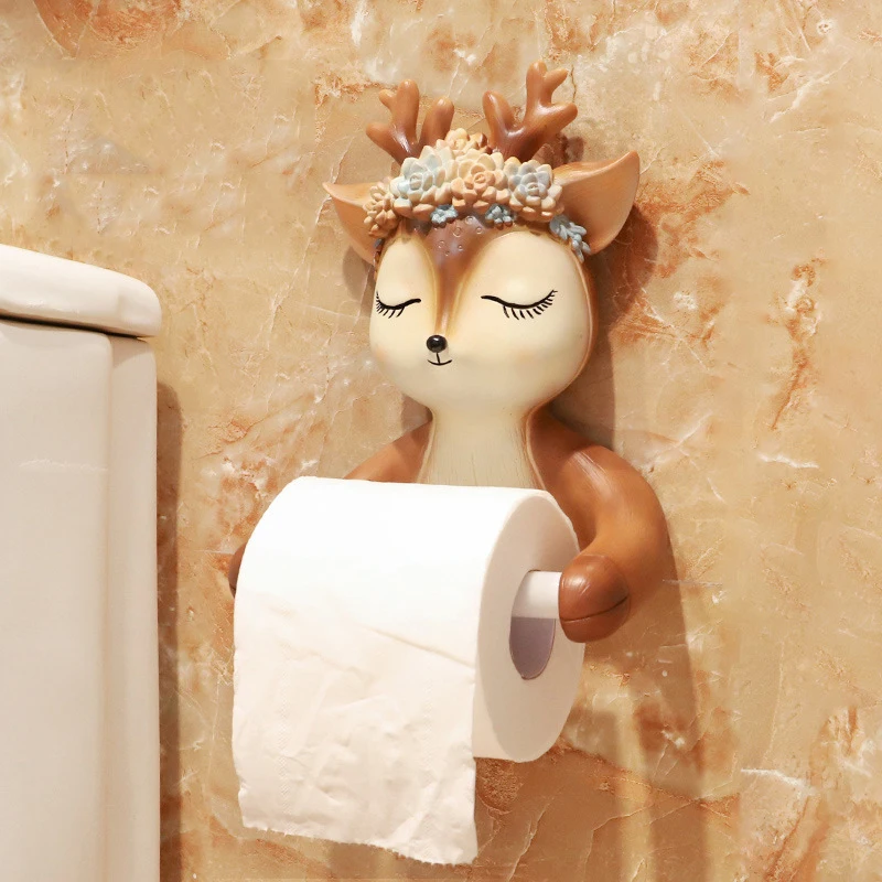 

Creative Wall Mount Sika Deer Statue Roll Paper Holder Sculpture Bathroom Decor Home Gift Party Decoration Hanging Punch-free