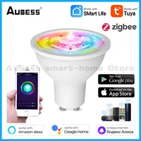 aubess tuya zigbee smart gu10 light bulb spotlight rgb 36%c2%b0 beam angle app remote led light bulb voice control alexa google home