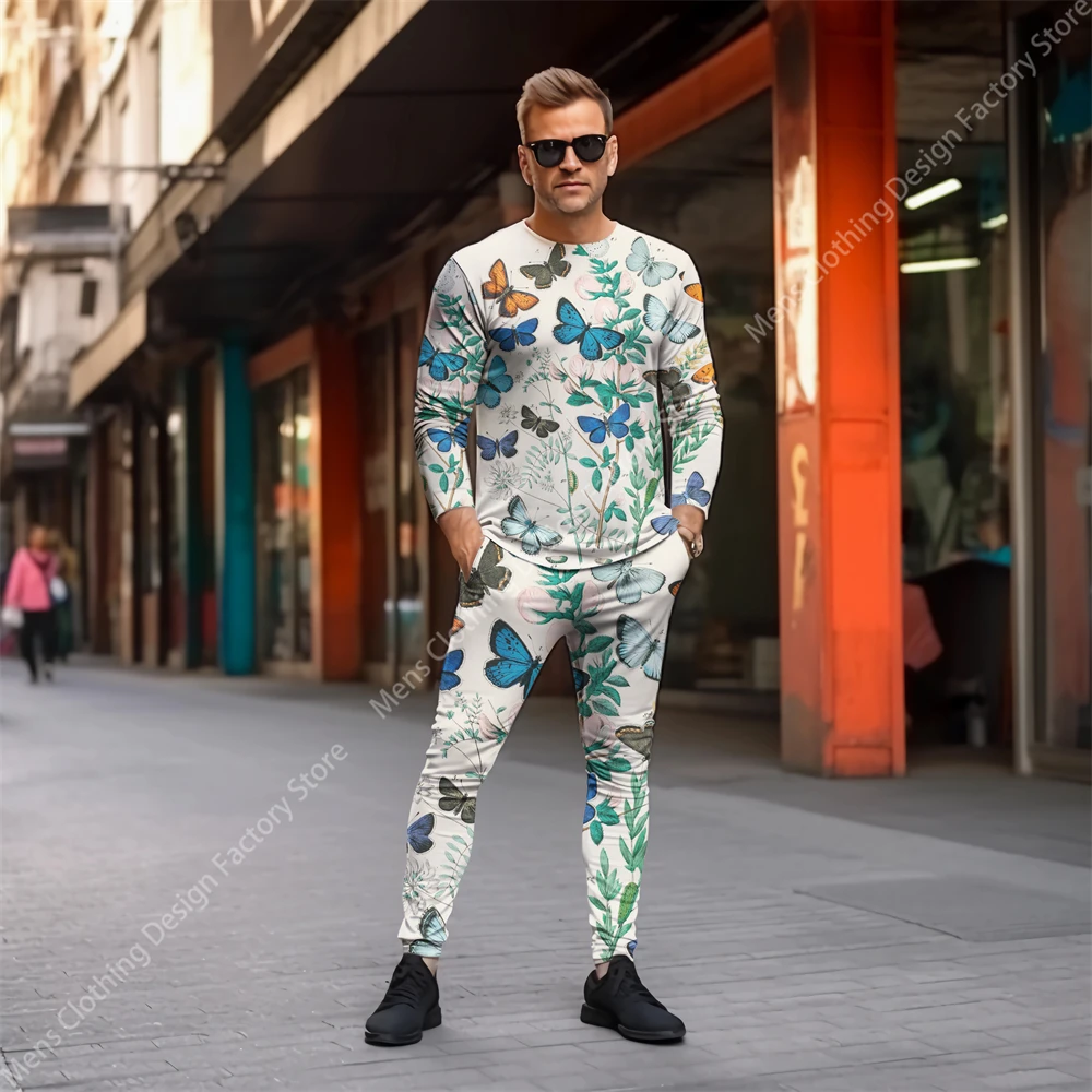 2023 Fashion Casual Men's Sweat-Shirt Set Tracksuit Men Long Sleeve T-shirt+Pants Clothes For Men Vintage Print Men's Clothing