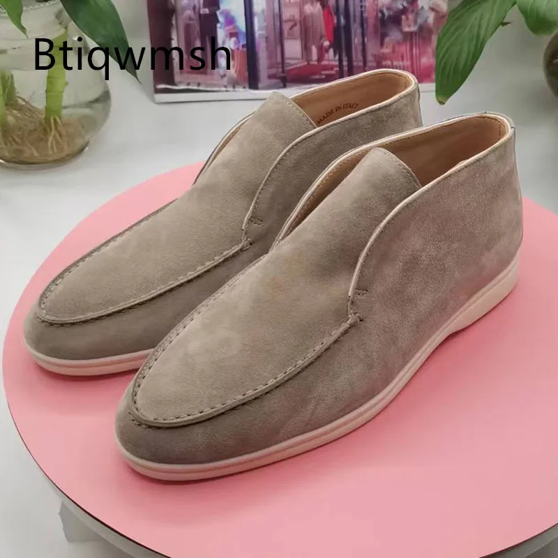 Серые мужские ботильоны из натуральной замши с острым носком высококачественные