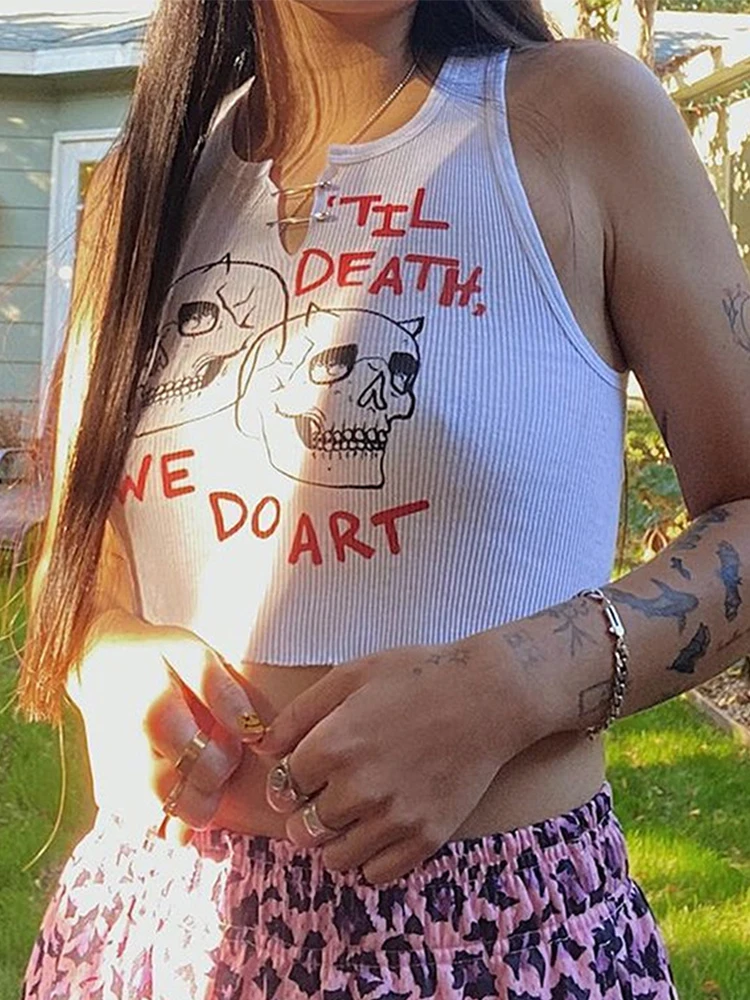 

Aesthetic Graphic Cyber Streetwear Women Chic Sleeveless Activity Tank Tops 2022 Harajuku Skinny Crop Tops Camisole