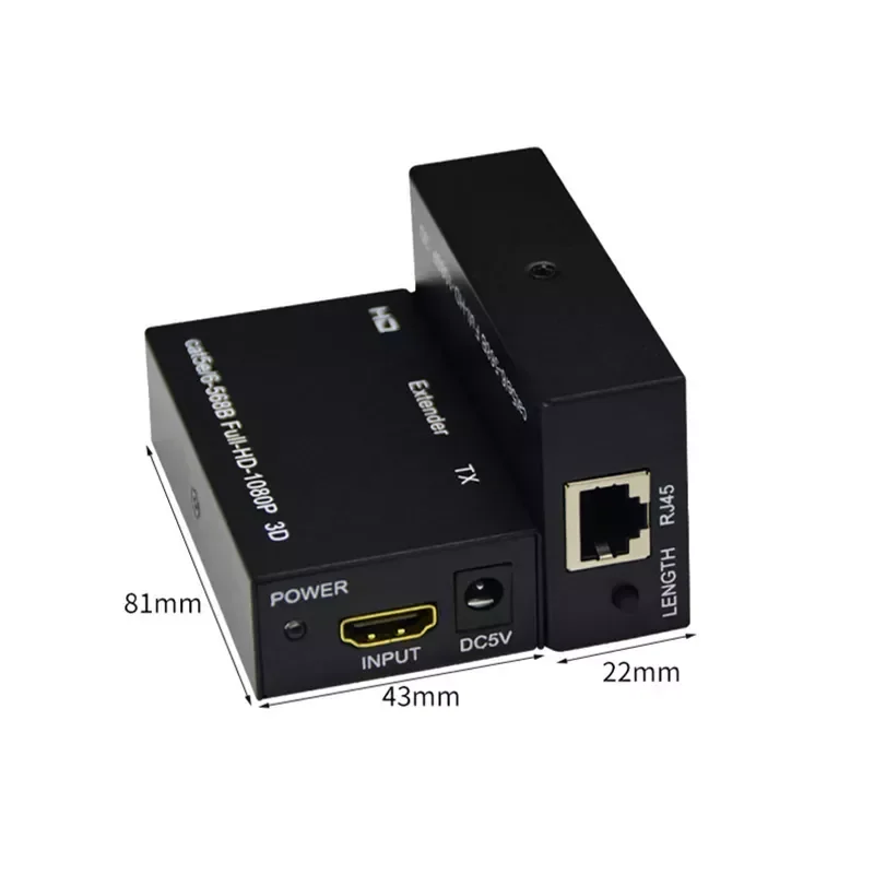

NEW 1 Pair 1080P FHD HDMI-compatible to RJ45 60M Extender Splitter Sender&Receiver Over Ethernet CAT 5E/6 for TV PC Laptop H