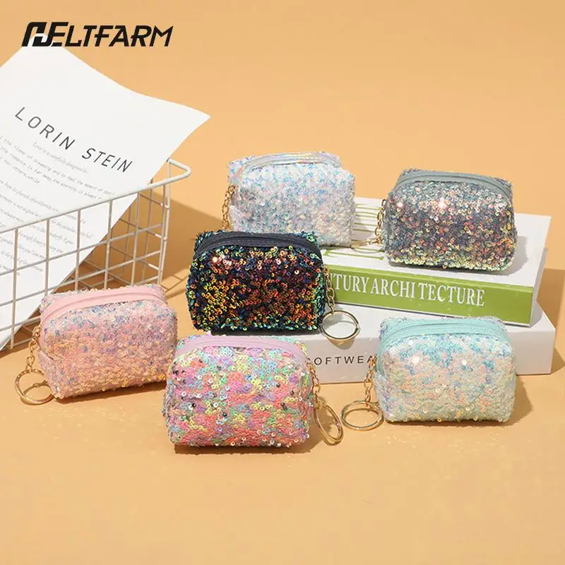 

Women Reflective Sequined Coin Wallet Zipper Bag Zipper Mini Case Pouch Card Holder Fashion Key Chain Kids Girl Gift