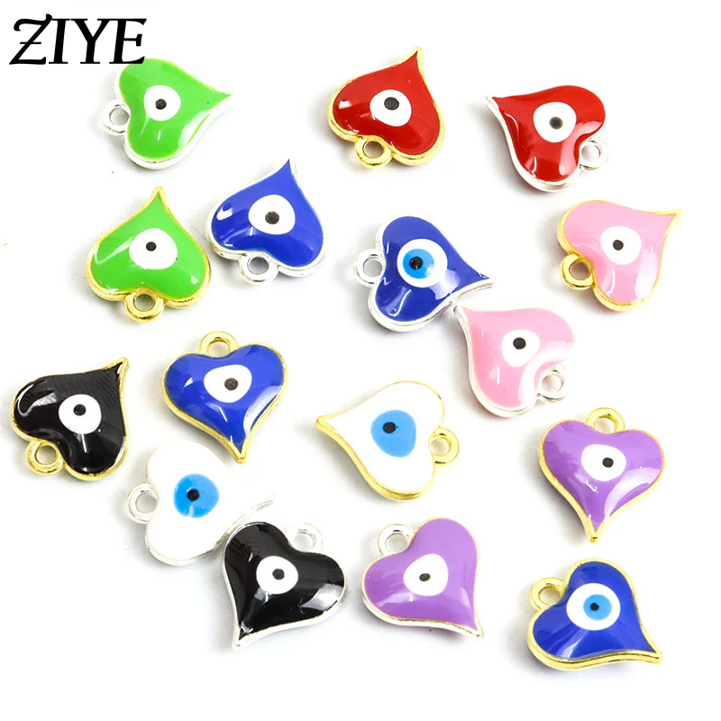

20pcs 12*14mm Lucky Blue Turkish Evil Eye Heart Charms for Jewelry Making Pendant Necklace Earring Beacelet Girl DIY Accessories