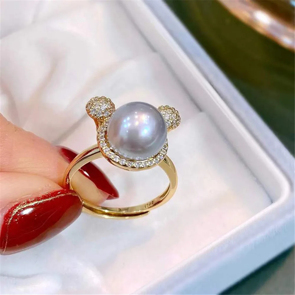

DIY Pearl Small Accessories S925 Sterling Silver Jewelry Cute Gold Silver Ring Empty Set Fit 9-10mm Beads