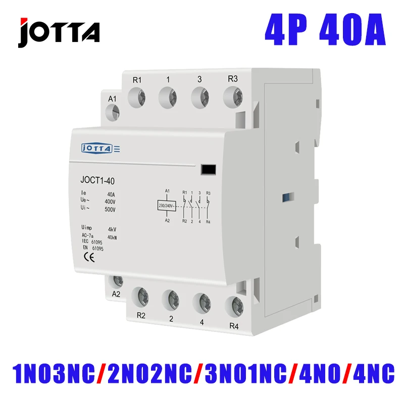 Contactor de corriente alterna para el hogar, Contactor de raíl Din 4NO 4NC 2NO2NC, 4P, 16A/20A/32A/40A/63A, 220V/230V, 50/60Hz
