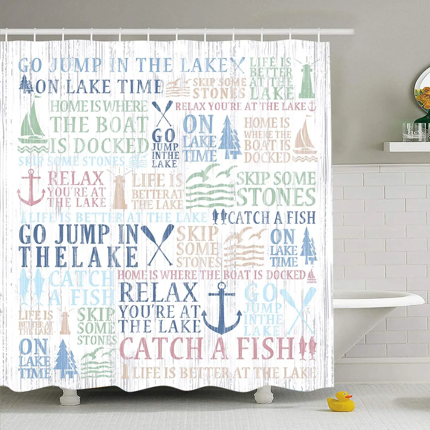 

Lake Time Shower Curtain Lake Words Bathroom Shower Curtain Durable Oxford Fabric Bath Curtain for Kitchen Window Curtain