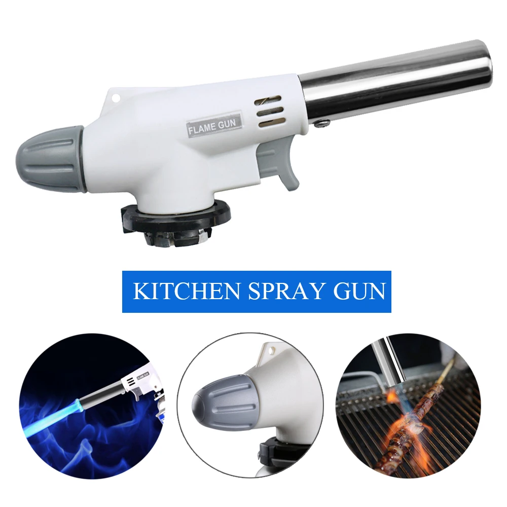 Portable Ignition Gun Jet Flame Gas Lighter Welding Torch Burner Soldering Butane Spray Gun Head Outdoor Barbecue Kitchen Tools