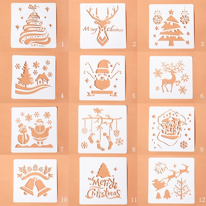 

12PCS Reusable Christmas Style Drawing Stencil Set for Christmas Party Decors