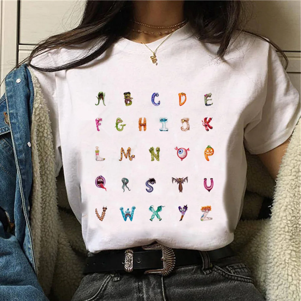 

Alphabet Tee women comic top female Japanese clothes