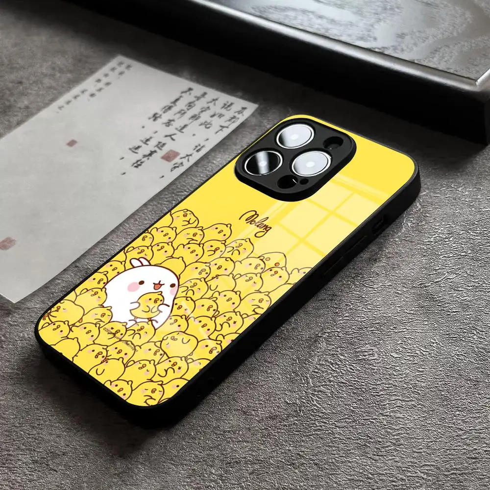 Чехол для телефона с мультяшным дизайном M-Molangs для iPhone 17 Pro Max 14 Plus 12 Mini 11 13 15 X XR XS 16 Plus SE, стеклянная крышка (art.: 3920db73564df) - 3920db73564df